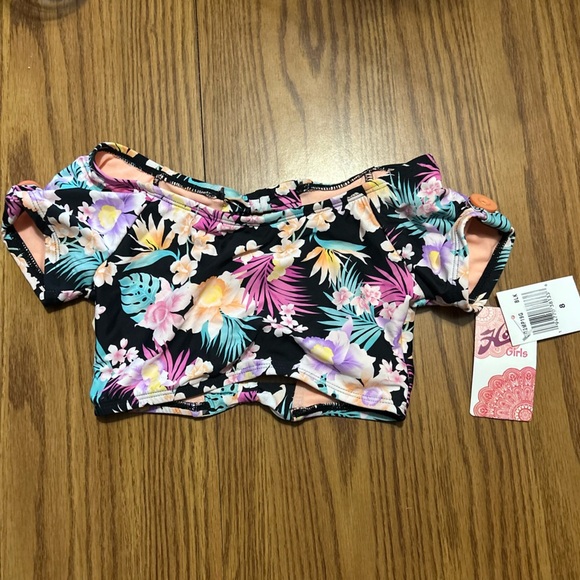 NWT HOBIE Girl's Cutout Back Swimsuit Bikini Tankini Shirt Top Floral Size 8 - Picture 1 of 4